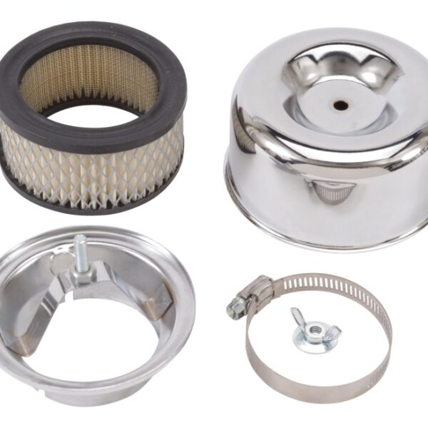 Edelbrock Air Cleaner 94 Series Round Steel Top 4 65In Dia X 3 125In 2 63In ID Raised Base Chrome