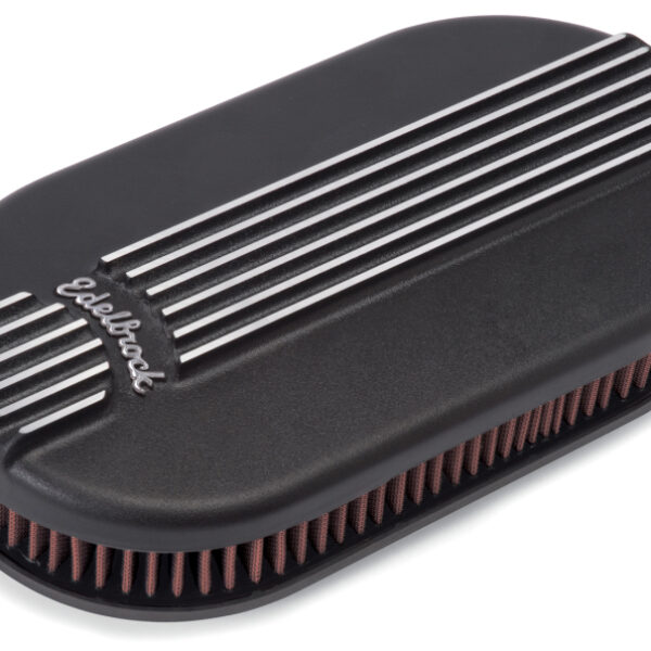 Edelbrock Air Cleaner Classic Series Oval Aluminum Top Cloth Element 17 5In X 9 35In X 3 9In Black