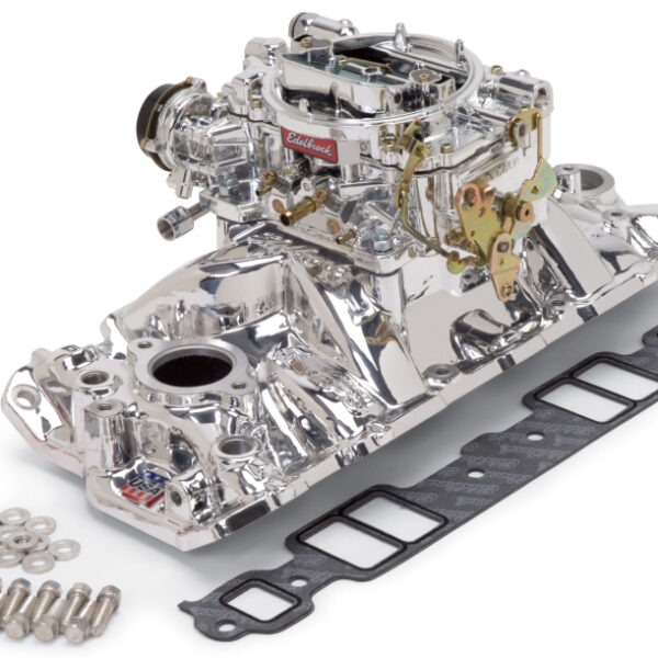 Edelbrock Manifold and Carb Kit Performer RPM Air-Gap SBC 1957-1986 Natural Finish