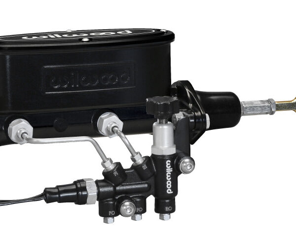 Wilwood HV Tandem M/C Kit w L/H Bracket & Prop Valve - 7/8in Bore Black-W/Push. - Early Mustang