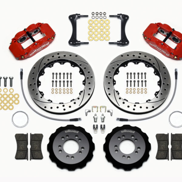 Wilwood Narrow Superlite 6R Front Hat Kit 13.06in Drilled Red 2008-up Hyundai Genesis Coupe w/Lines