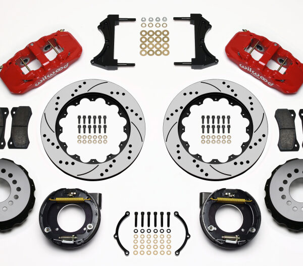 Wilwood AERO4 Rear P-Brake Kit 14.00in Drilled Red Chevy C-10 2.42 Offset 5-lug
