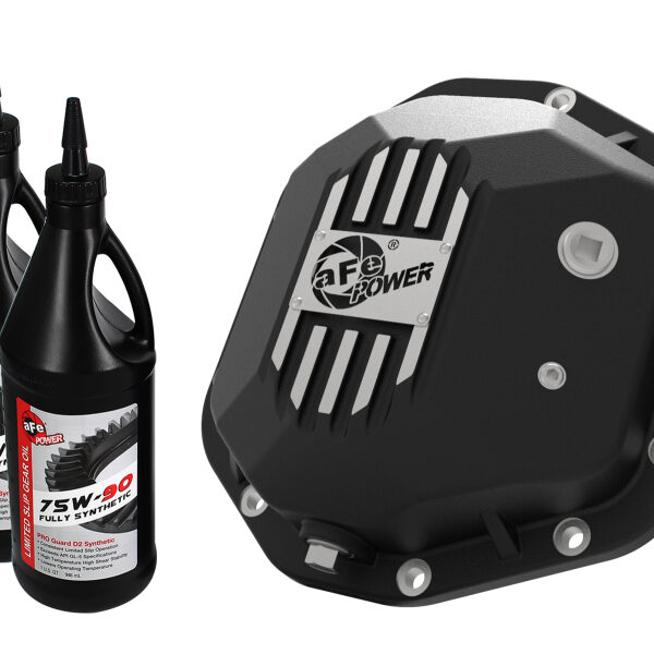 aFe 97-18 Jeep Wrangler TJ/JK Dana 44 Street Series Diff Cover w/ Machined Fins & Gear Oil - Black