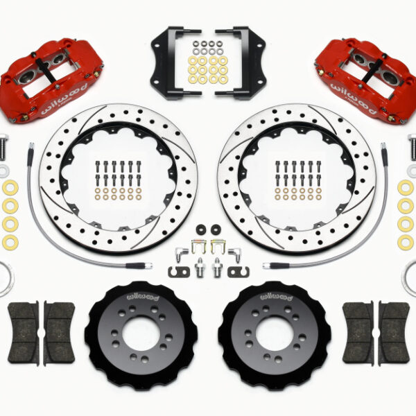 Wilwood Narrow Superlite 6R Front Hat Kit 12.88in Drill Red 2013-Up Ford Focus ST w/ Lines