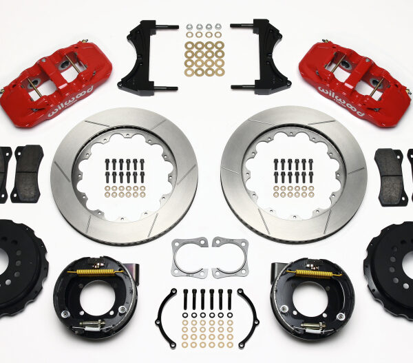 Wilwood AERO4 Rear P-Brake Kit 14.00in Red Chevy 12 Bolt-Spec 3.15in Brng