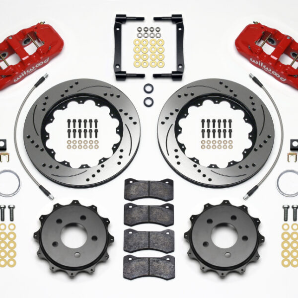 Wilwood AERO4 Rear Kit 14.25in Drilled Red 2008-2009 Pontaic G8 w/Lines