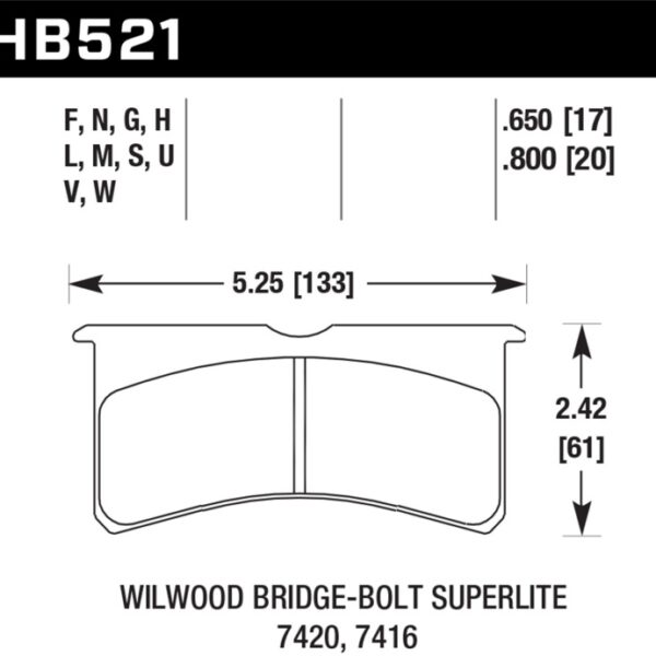 Hawk DTC-80 Wilwood BB SL 7416 17mm Race Brake Pads
