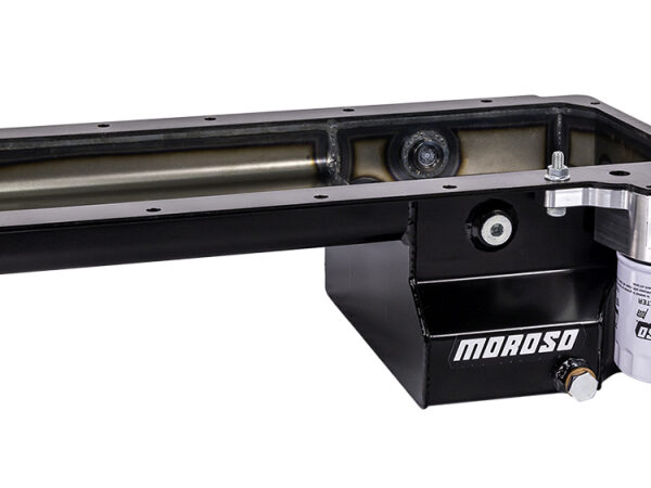 Moroso GM LS Early F-Body (Road Race) Spin-On Filter Drain Back Rear Sump Steel Oil Pan - Black