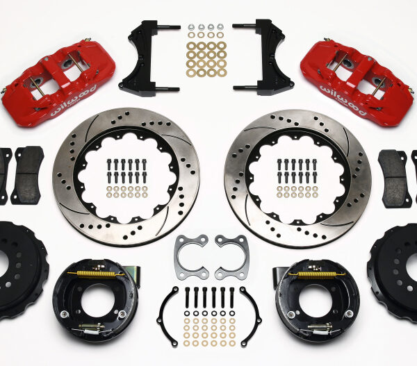 Wilwood AERO4 Rear P-Brake Kit 14.00in Drilled Red Small Ford 2.50in Offset
