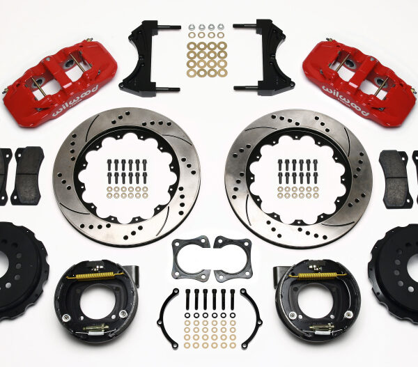 Wilwood AERO4 Rear P-Brake Kit 14.00in Drill Red 58-64 Olds/Pontiac Ends 2.81in Offset
