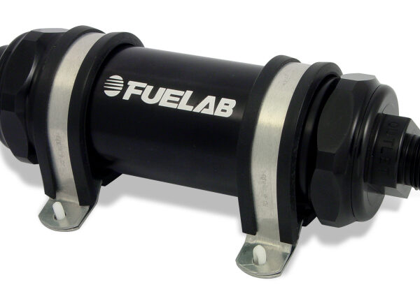 Fuelab 828 In-Line Fuel Filter Long -8AN In/Out 10 Micron Fabric - Black