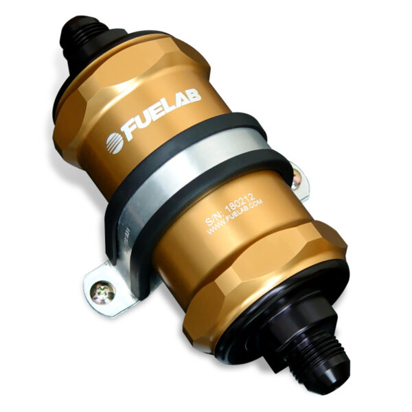 Fuelab 818 In-Line Fuel Filter Standard -10AN In/Out 6 Micron Fiberglass - Gold