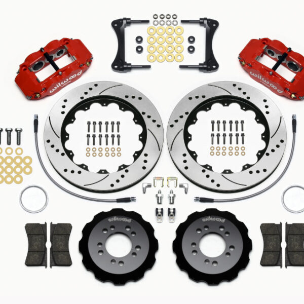 Wilwood Narrow Superlite 6R Front Hat Kit 14.00in Drilled Red 2008-up Hyundai Genesis Coupe w/Lines