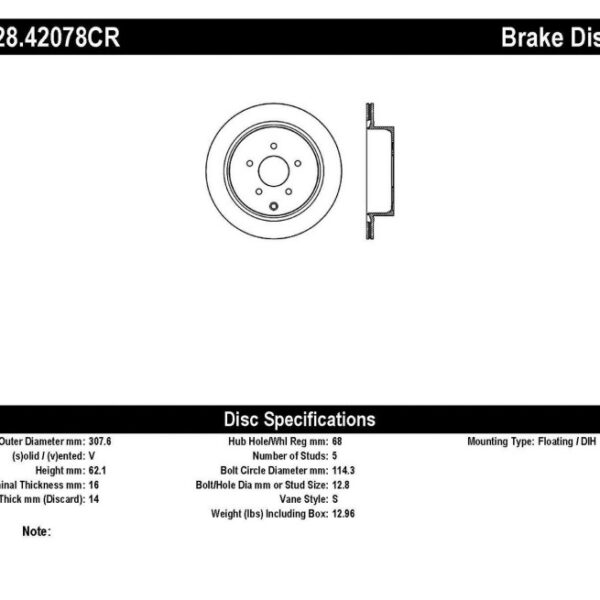 StopTech 03-12 Infiniti FX35 Drilled Sport Right Rear Cryo Rotor