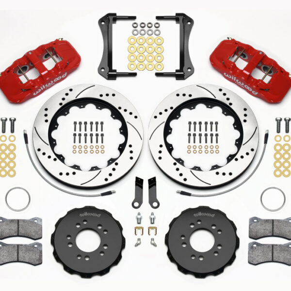 Wilwood AERO6 Front Hat Kit 14.00 Drilled Red 2005-2014 Mustang w/ BMR Suspn. w/Lines