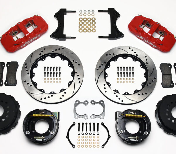 Wilwood AERO4 Rear P-Brake Kit 14.00in Drilled Red Small Ford 2.66in Offset
