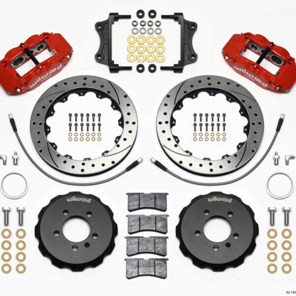 Wilwood Narrow Superlite 6R Front Hat Kit 12.88in Drill Red 06-12 Volkswagen GTI w/ Lines