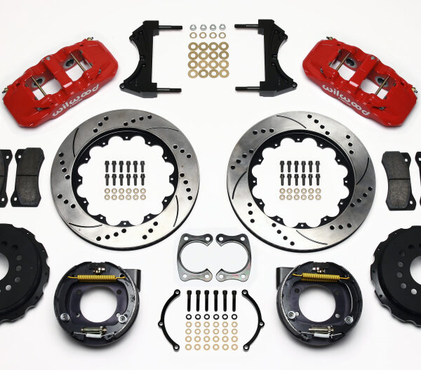 Wilwood AERO4 Rear P-Brake Kit 14.00in Drill Red Big Ford New Style 2.50in Offset