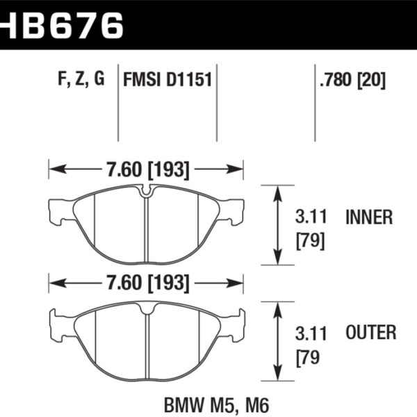 Hawk 08-10 BMW M6 Base 5.0L HPS 5.0 Front Brake Pads
