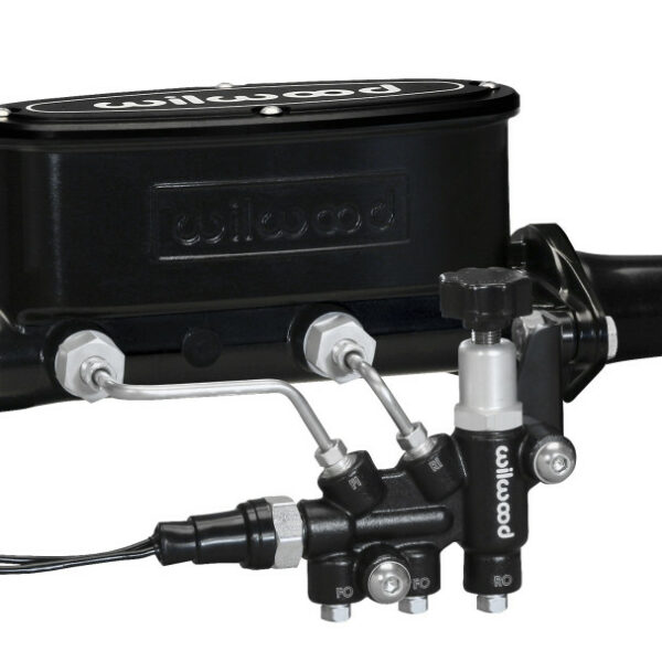 Wilwood HV Tandem M/C Kit w L/H Bracket & Prop Valve - 1in Bore Black