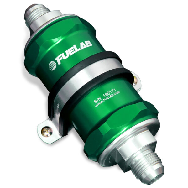 Fuelab 818 In-Line Fuel Filter Standard -12AN In/Out 40 Micron Stainless - Green
