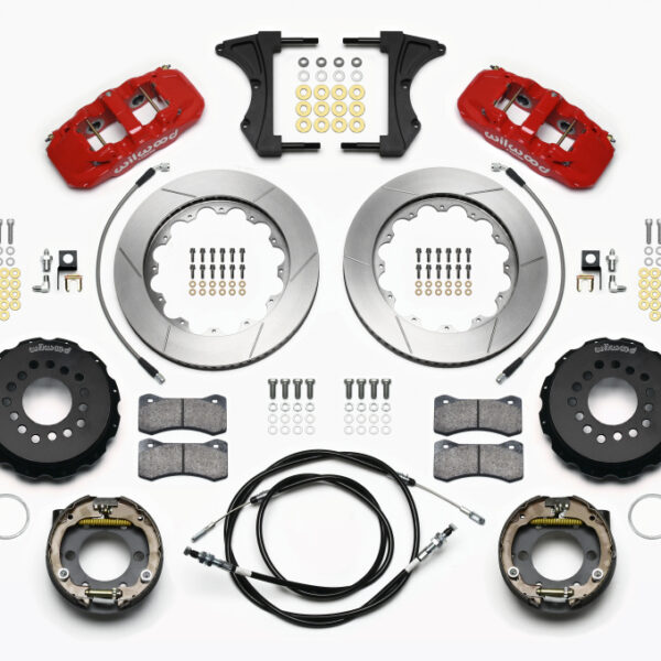 Wilwood AERO4 Rear Kit 14.00 Red 2005-2014 Mustang w/ BMR Suspn. w/Lines