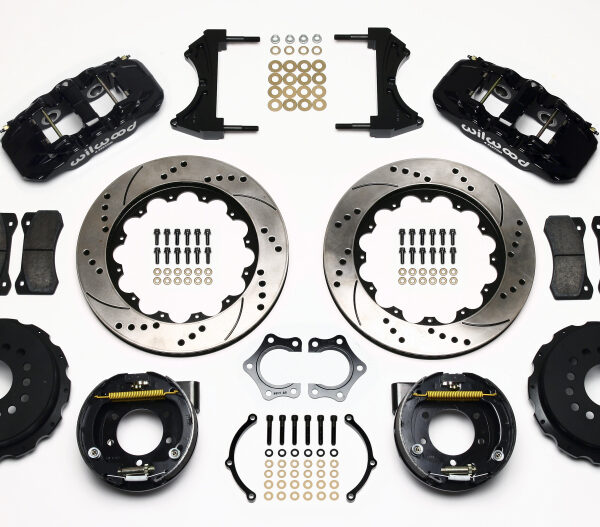 Wilwood AERO4 Rear P-Brake Kit 14.00in Drilled Mopar/Dana 2.36in Off w/Snap Ring Brng