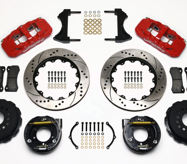 Wilwood AERO4 Rear P-Brake Kit 14.00in Drill Red 2005-2014 Mustang