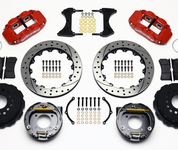 Wilwood Narrow Superlite 4R Rear P-Brk Kit 12.88in Drilled Red Chevy 12 Bolt w/ C-Clips Stggrd mt