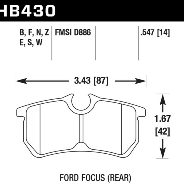 Hawk 00-07 Ford Focus DTC30 Rear Race Brake Pads