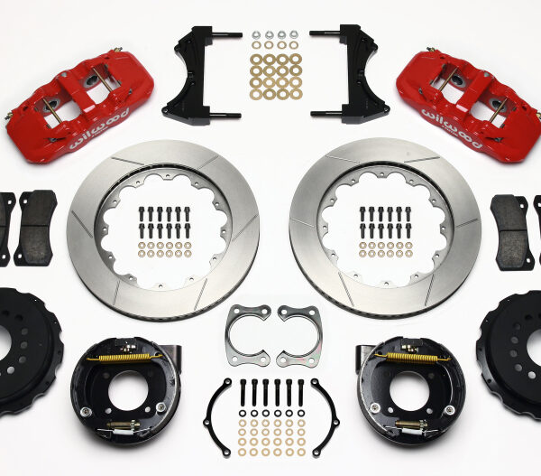 Wilwood AERO4 Rear P-Brake Kit 14.00in Red Chevy 12 Bolt w/ C-Clips
