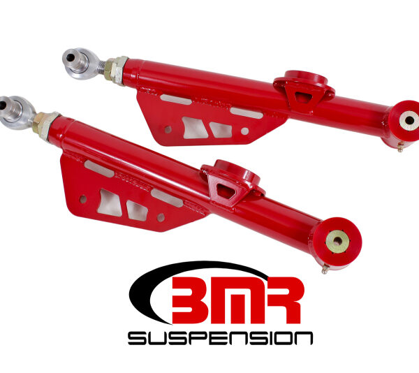 BMR 79-98 Fox Mustang On-Car Adj. Lower Control Arms / Rod End Combo (Polyurethane) - Red