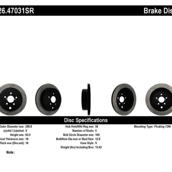 StopTech Power Slot 13 Scion FR-S / 13 Subaru BRZ Rear Right Slotted Rotor