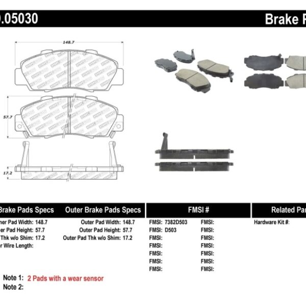 StopTech Performance 97-99 Acura CL/ 97-01 Integra Type R/91-95 Legend/91-05 NSX Front Brake Pads