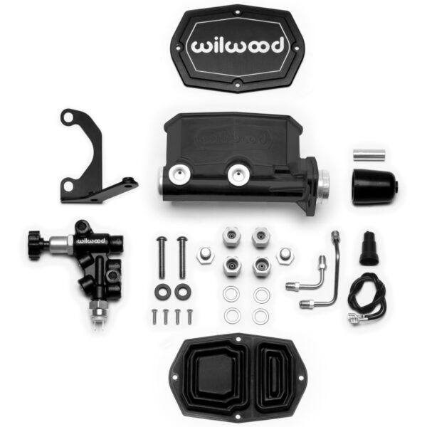 Wilwood Compact Tandem M/C - 1in Bore - w/Bracket and Valve (Pushrod) - Black