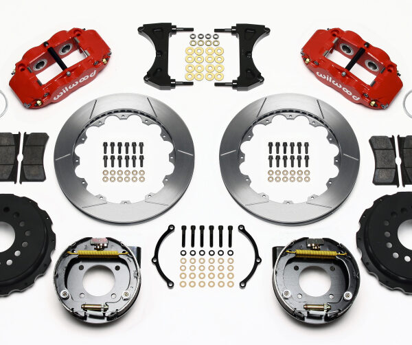 Wilwood Narrow Superlite 4R Rear P-Brk Kit 12.88in Red Chevy 12 Bolt-Spec 3.15in Brng Front mt