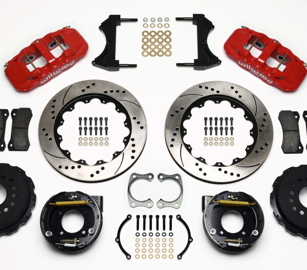 Wilwood AERO4 Rear P-Brake Kit 14.00in Drilled Red Chevy 12 Bolt w/ C-Clips