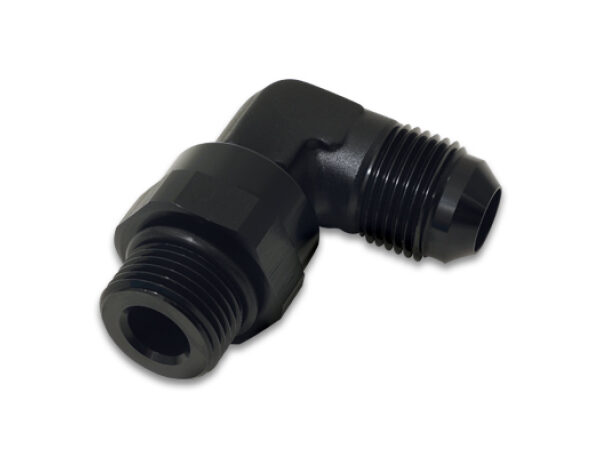Vibrant -12AN Male Flare to Male -12AN ORB Swivel 90 Degree Adapter Fitting - Anodized Black