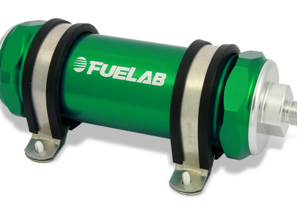 Fuelab 828 In-Line Fuel Filter Long -6AN In/Out 10 Micron Fabric - Green