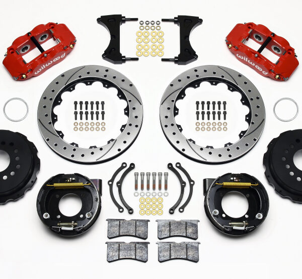 Wilwood Narrow Superlite 4R Rear P-Brk Kit 12.88in Drilled Red Chevy 12 Bolt w/ C-Clips