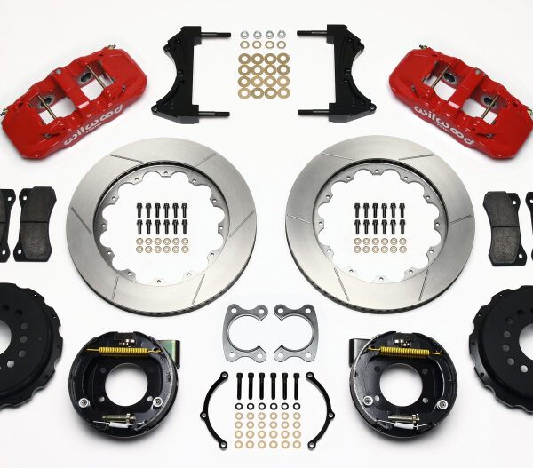 Wilwood AERO4 Rear P-Brake Kit 14.00in Red Small Ford 2.66in Offset
