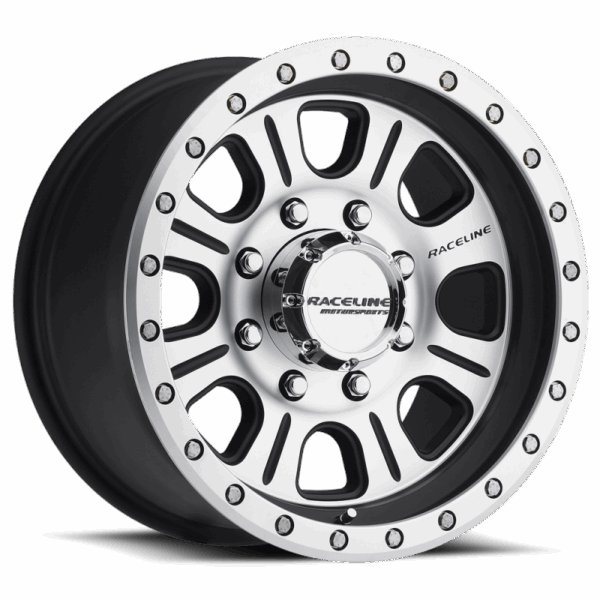 Raceline 928M Monster 17x9in / 5x139.7 BP / -12mm Offset / 107.95mm Bore - Black & Machined Wheel