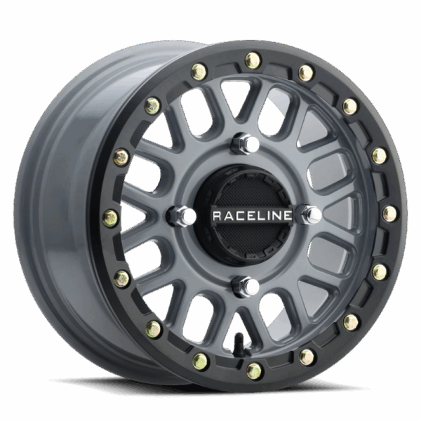 Raceline A93SG Podium 15x6in/4x156 BP/40mm Offset/132.5mm Bore - Grey & Black Ring Beadlock Wheel