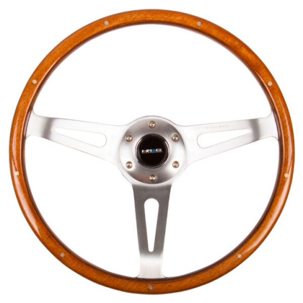 NRG Classic Wood Grain Steering Wheel (365mm) Wood w/Metal Accents & Polished Alum. 3-Spoke Center