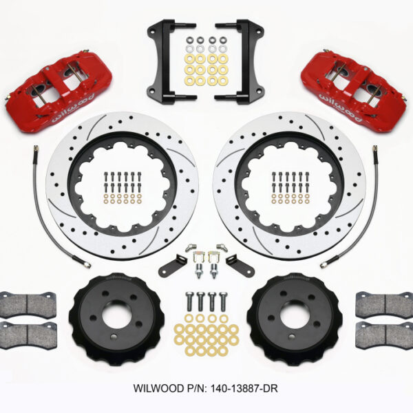 Wilwood AERO6 Front Hat Kit 15.00 Drilled Red 2015-Up Mustang w/Lines