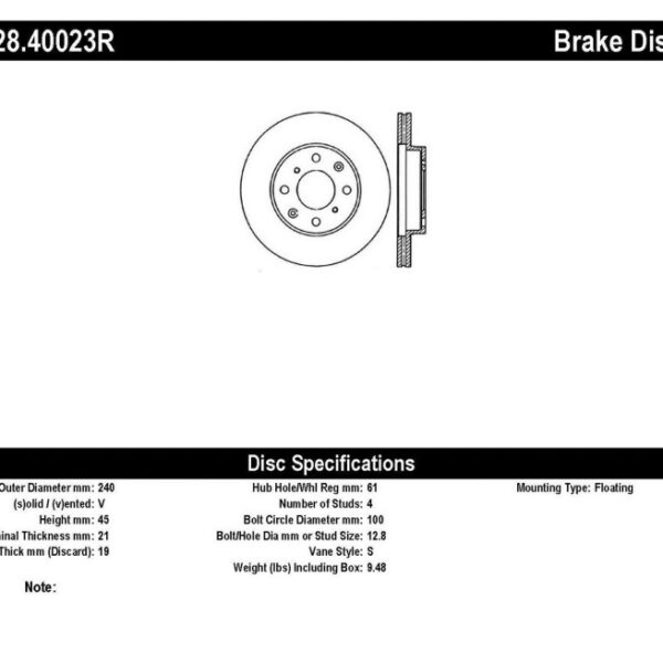 StopTech 90-00 Honda Civic / 90-91 CRX Drilled Right Front Rotor