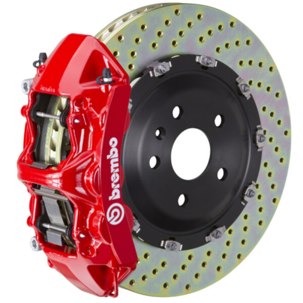 Brembo 09-16 Genesis Coupe 2.0T/3.8 Front GT BBK 6 Piston Cast 365x34 2pc Rotor Drilled-Red