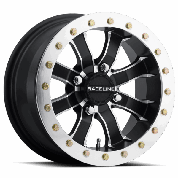 Raceline A71 Mamba 14x7in/4x156 BP/5mm Offset/132.5mm Bore - Black & Machined Ring Beadlock Wheel
