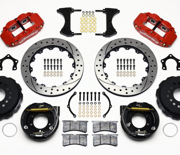 Wilwood Narrow Superlite 4R Rear P-Brk Kit 12.88in Drilled Red Mopar/Dana 2.36in Off w/Snap Ring