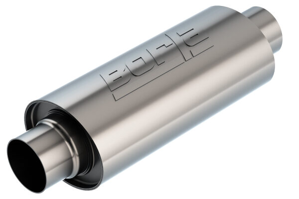 Borla Universal Muffler 5in. x 6.25in. X 13.5in. Body 18.5in. OAL 3in I.D. In/Out Brushed T-304